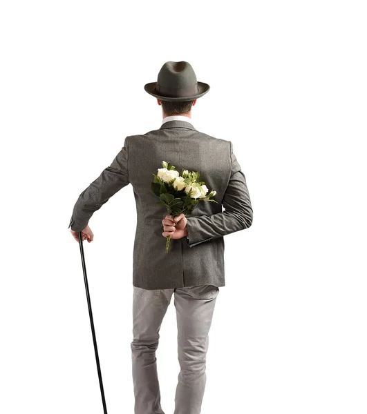 Gentleman with white roses — Stock Photo, Image