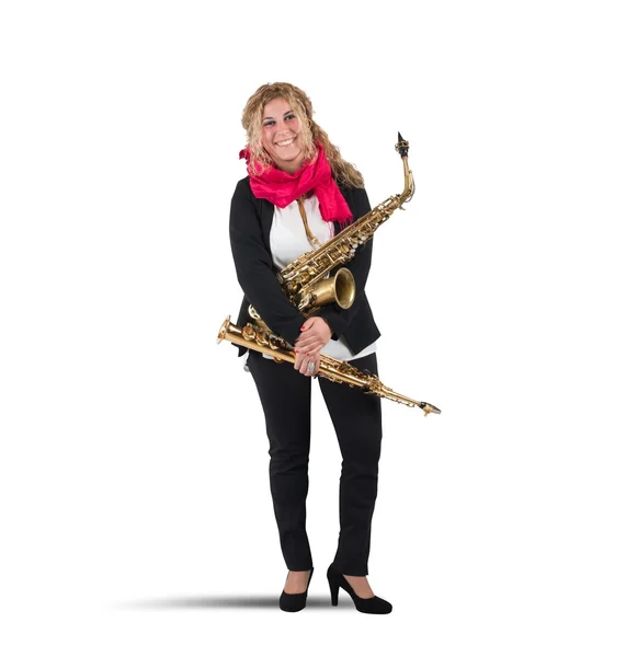 Musiker och hennes musikinstrument — Stockfoto