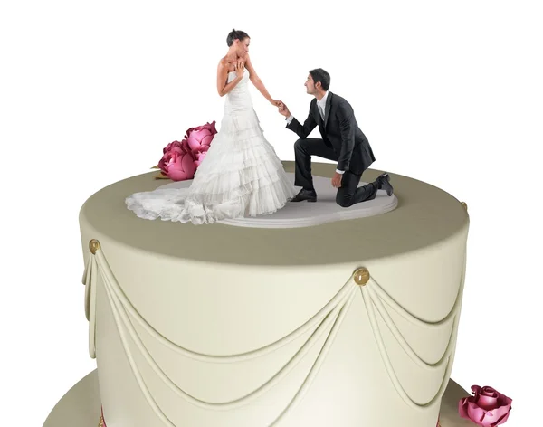 Marriage proposal on big cake — Stock Photo, Image