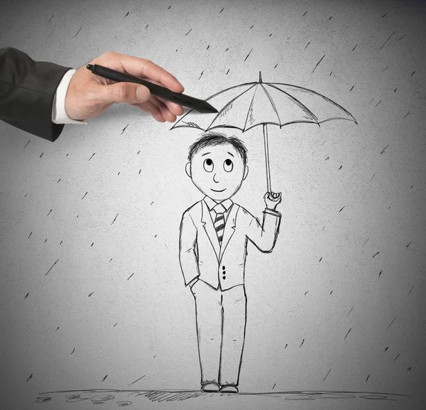 Zeichnung eines Mannes mit Regenschirm — Stockfoto
