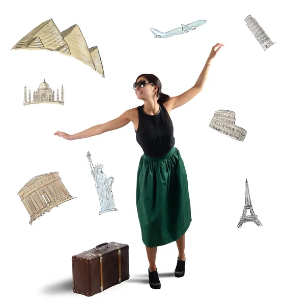 Drömmande kvinna turist — Stockfoto