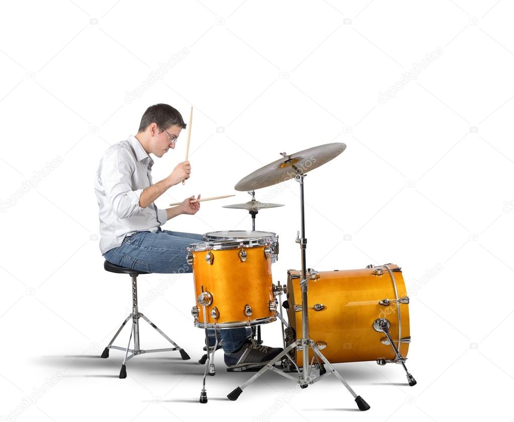 Musician plays his drums