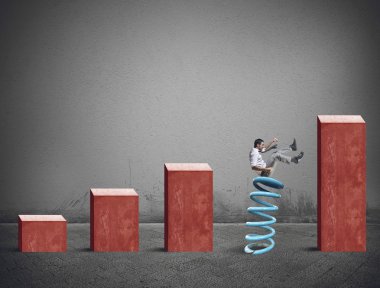 İşadamı istatistikler tırmanmaya çalışır