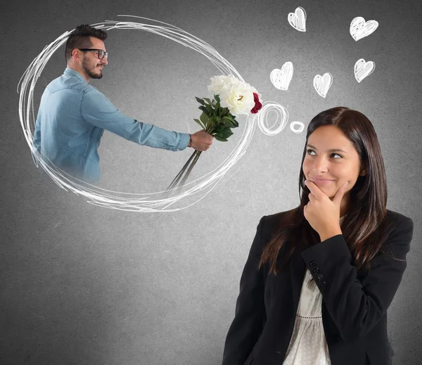 Businesswoman thinking about boyfriend — Stock Photo, Image