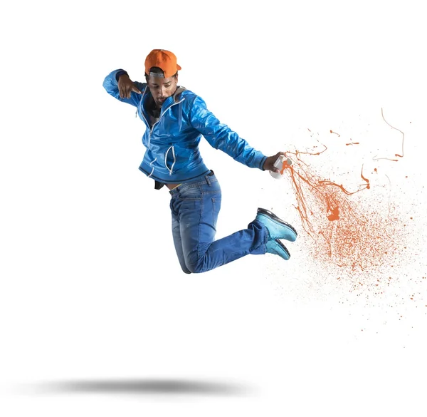 Man jumps with the spray — Stock Photo, Image