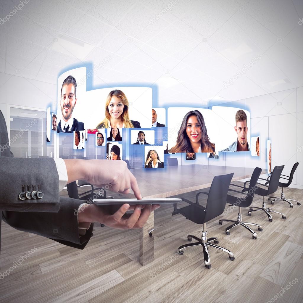 Business team talks in videoconference — Stock Photo © alphaspirit