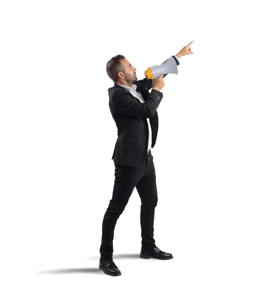 Businessman screaming in megaphone — Stock Photo, Image