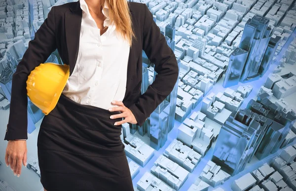 Mujer ingeniera y construcción urbana — Foto de Stock