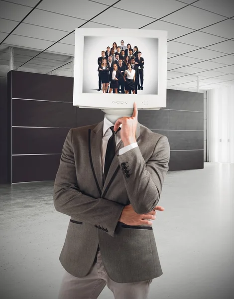 Businessman with a computer instead of a head — Stock Photo, Image