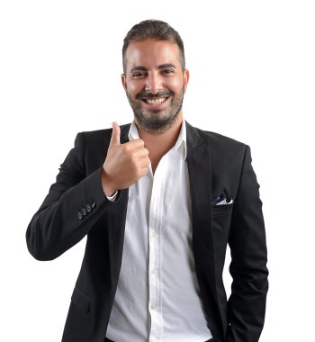 Baş parmağı havada bir iş adamı.