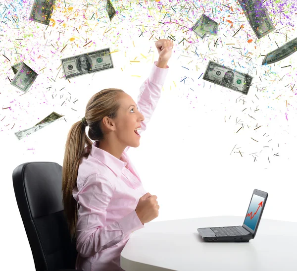 Businesswoman exults for her money — Stock Photo, Image