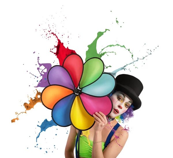 Clown mit Regenbogenhelix — Stockfoto