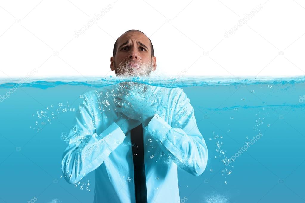 Businessman with the water in the throat