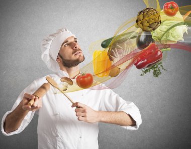 Chef plays a harmony of food clipart