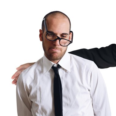 Sad businessman comforted by colleague clipart