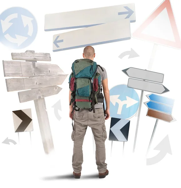 Traveler undecided which way to go — Stock Photo, Image