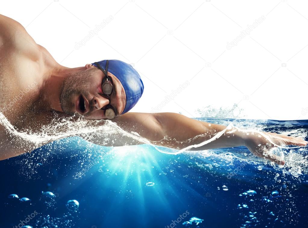 Swimmer swims in the sea
