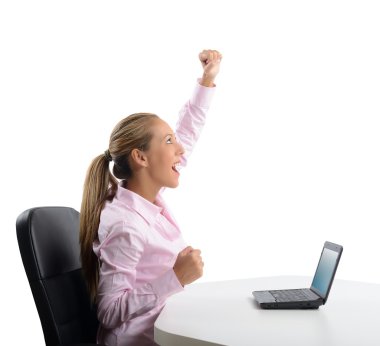 İş kadını onun başarıları için exults