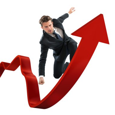 büyük kırmızı bir ok üzerinde işadamı