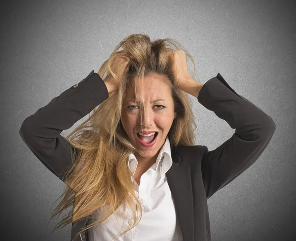 Businesswoman screaming desperate — Stock Photo, Image