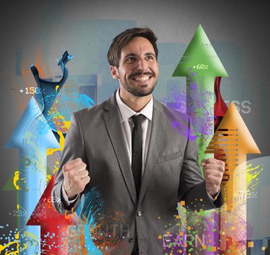 businessman rejoices to his financial Success clipart