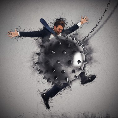 businessman crushed by iron ball clipart