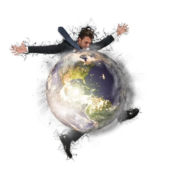 Businessman crushed by the world — Stock Photo, Image