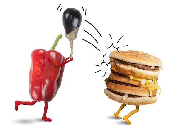 Pepř boj s burger — Stock fotografie
