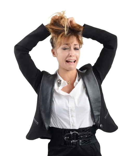 Businesswoman cries for her work failures — Stock Photo, Image