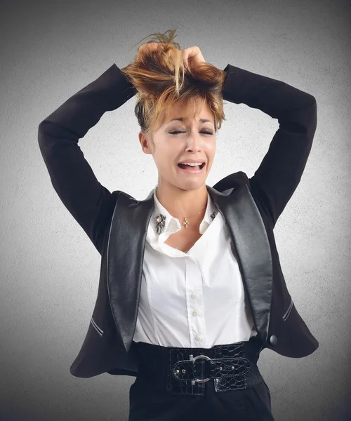 Businesswoman cries for her work failures — Stock Photo, Image