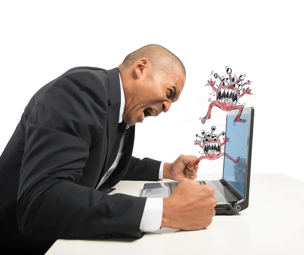 Businessman pissed because of his computer crashed — Stock Photo, Image