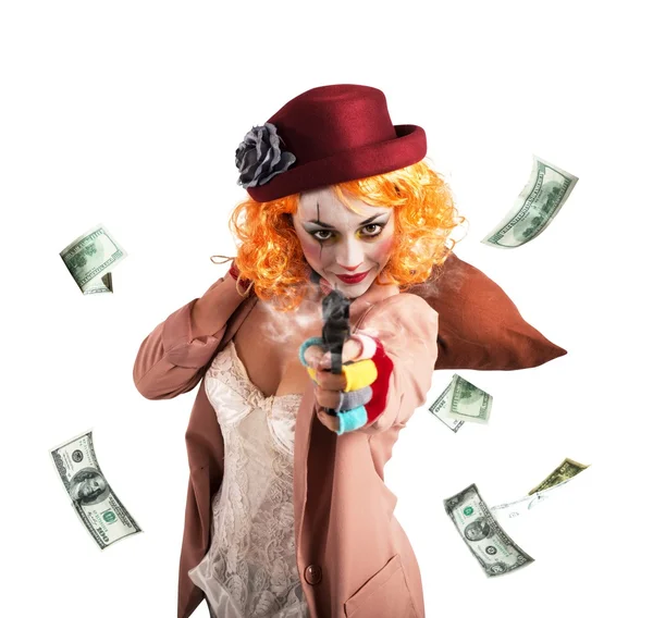 Clown tjuv stjäl pengar — Stockfoto