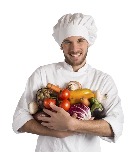 Chef con verduras frescas — Foto de Stock