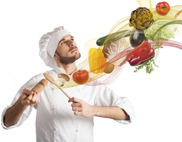 Chef plays a harmony of food — Stock Photo, Image