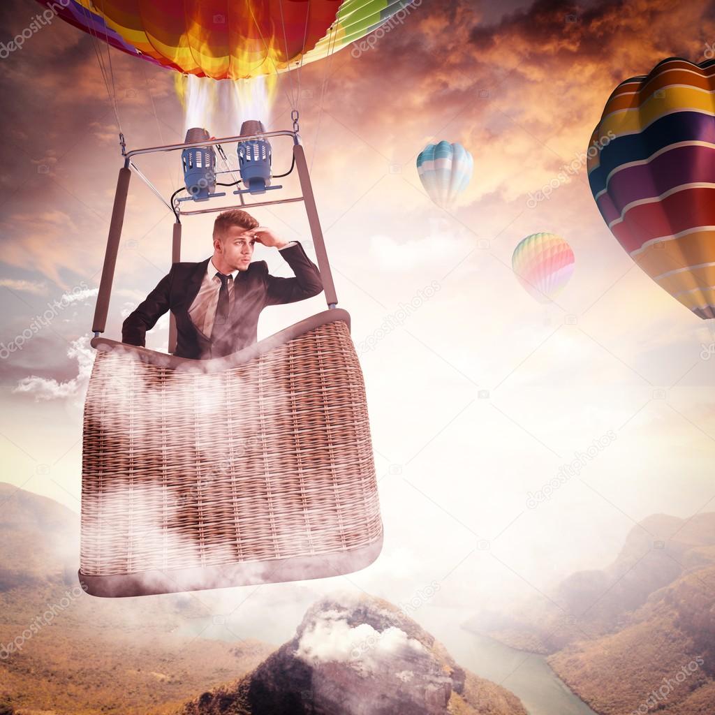 Businessman in a hot air balloon