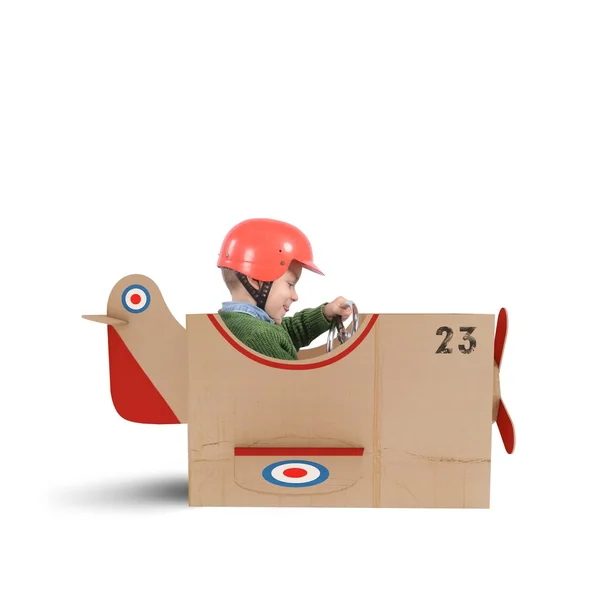 Child flies with his plane — Stock Photo, Image