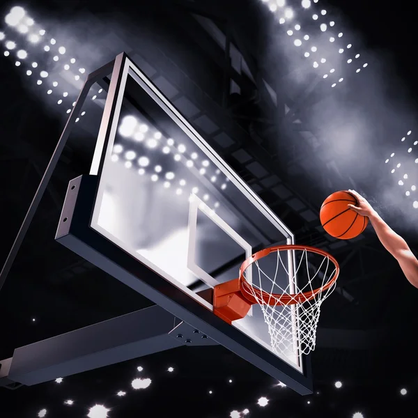 Player throws the ball in the basket — Stock Photo, Image