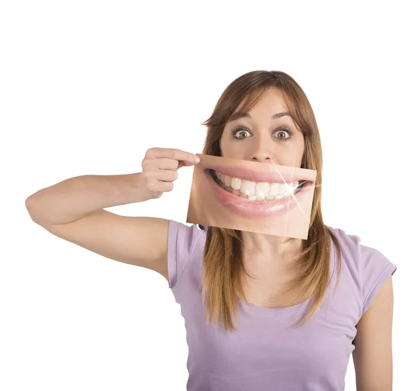 Menina mostra seu sorriso — Fotografia de Stock