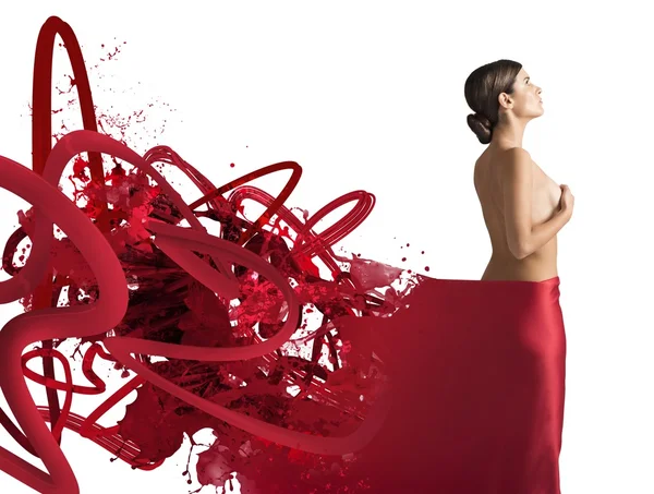 Kvinna täckt med en röd slöja — Stockfoto