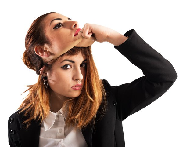 woman with piercing unmask a good girl