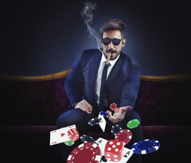 Rich gambler throws cards clipart