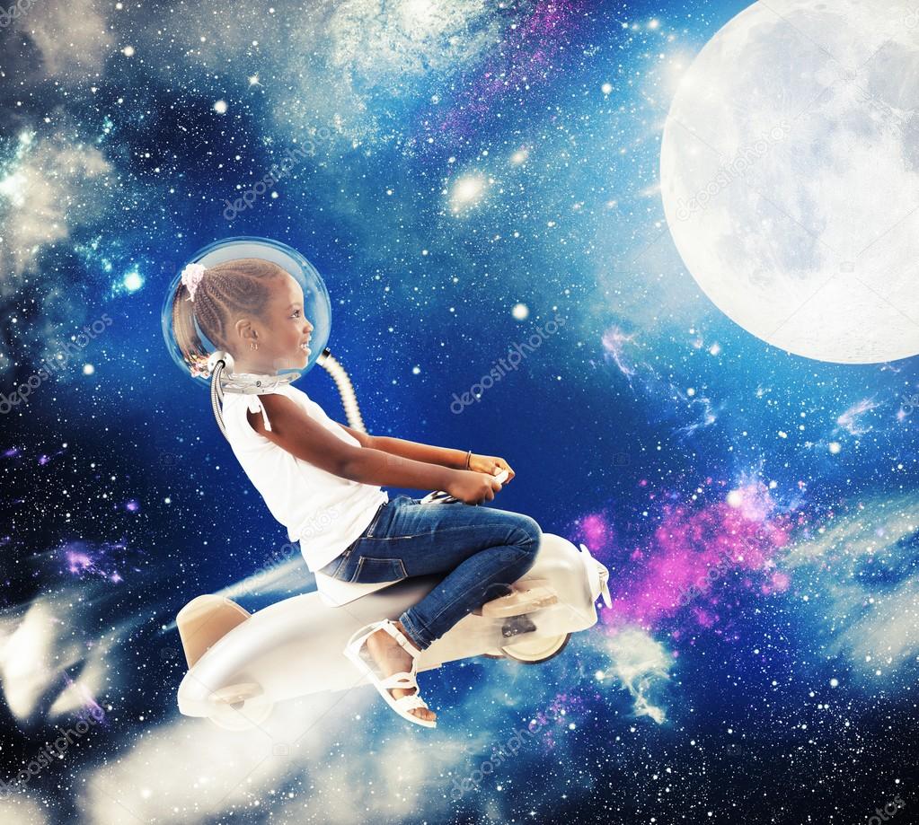 Little girl astronaut in space