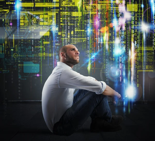 Man with binary codes — Stock Photo, Image