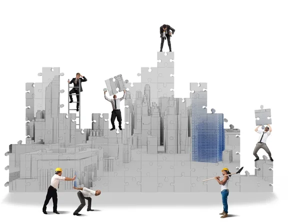 Team collaborate to build projects in 3d — Stock Photo, Image