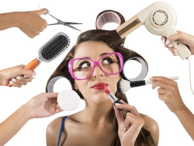 Yapılan kız makyaj ve yapılmış