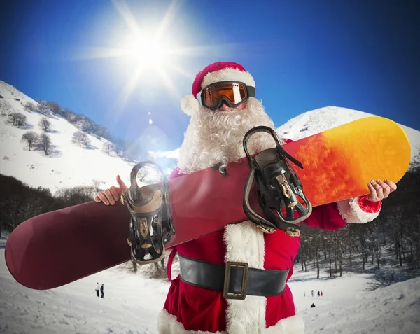 Papai Noel com snowboard — Fotografia de Stock