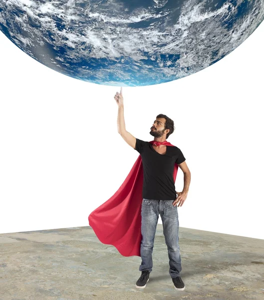 Superbohater posiada świata — Zdjęcie stockowe