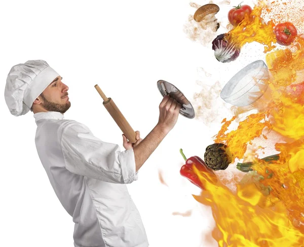 Cook is repaired by flames — Stock Photo, Image