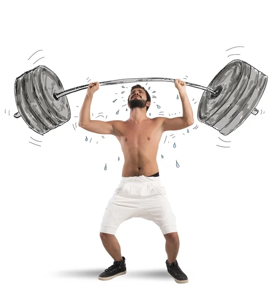 Man raises a heavy outrigger — Stock Photo, Image