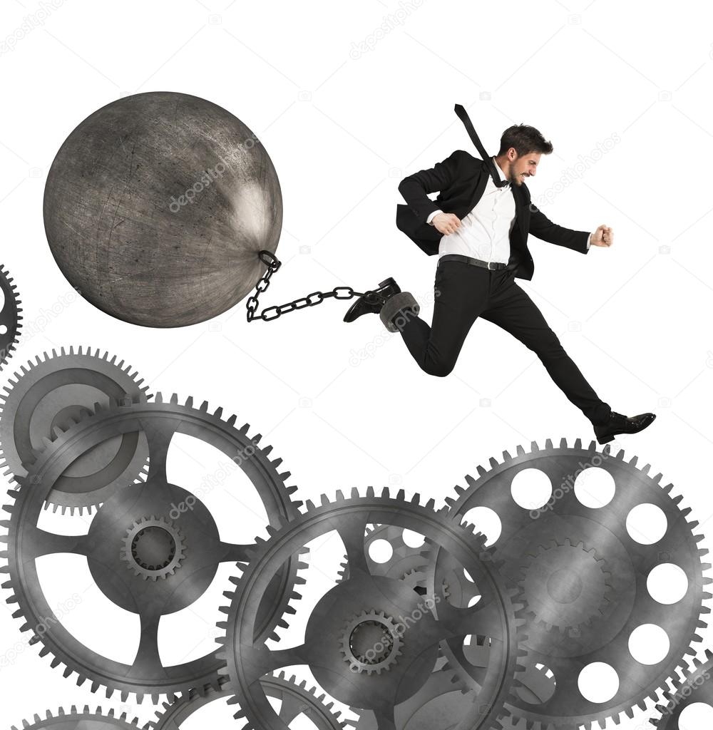 Businessman jumps between gears